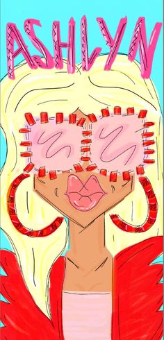 a drawing of a woman with pink glasses on her face and the words ashly above her head