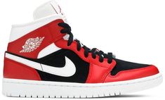 The Women’s Air Jordan 1 Mid ??Gym Red/Black?? is Michael Jordan’s first signature shoe in a Chicago-Bulls-centric colorway designed for women. A 2020 release . the ??Gym Red/Black?? Jordan 1 Mid continues the model’s association with ??The GOAT’s?? former ball club by featuring its team uniform colors in its design. Eye-catching Gym Red leather overlays can be found on the forefoot . toe cap . eyelets . collar . and heel. A black felt material is located on the perforate Jordan 1 Mid Red, Wmns Air Jordan 1, Classic Branding, Jordan Ones, Jordan Model, Black Jordans, Womens Air Jordans, Jordan 2, Kids Jordans