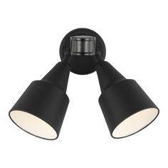 two light black wall lamp with white lamps on each side and one light in the middle