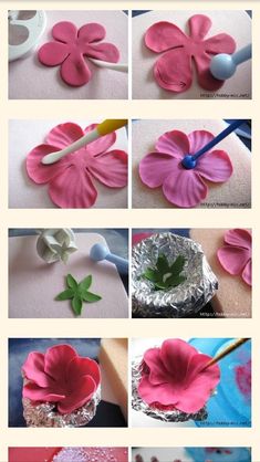 paper flowers are being made with scissors and other crafting supplies to make them look like they