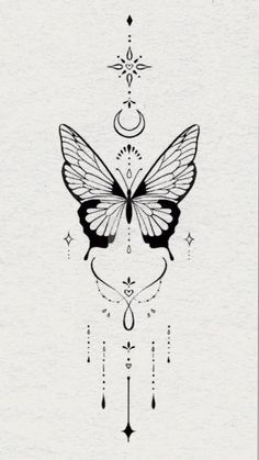 a black and white drawing of a butterfly with the words butterfly charm on it's back