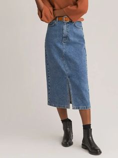 Midi Rok Outfit, Denim Skirt Outfit Winter, Midi Jeans Skirt, Denim Midi Skirt Outfit, Long Jeans Skirt, Nineties Fashion, Midi Jean Skirt, Double Denim Looks, Rok Outfit