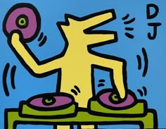 a painting of a person djing on turntables