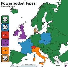 an image of a map with different types of power sockets in europe and the united states