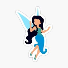 a girl with long hair and a blue dress is flying through the air sticker