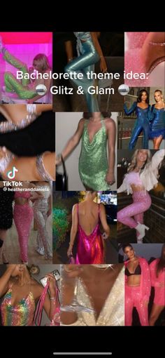 a collage of photos with the words bachelor theme idea gitz & glam