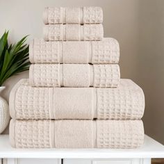 Treat yourself to luxurious comfort that fits your daily needs with the Zero Twist Cotton Waffle Honeycomb 6 Piece Bathroom Towel Set by Blue Nile Mills. Crafted from cotton, the special zero twist weave makes these towels plush and the perfect bathroom essentials for people with sensitive skin. Our fluffy cotton towels feel incredibly soft against your skin and are highly-absorbent to help get you dry quickly. Featuring a honeycomb waffle texture, these towels get softer after every wash. For y Towel Organization Bathroom, Honeycomb Waffle, Transitional Bathroom Decor, Classy Colors, Bath Towel Storage, Towel Basket, Spa Luxury, Shower Spa, Guest Bathroom Decor