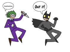 two cartoon characters one in a suit and the other as batman