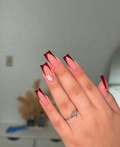 Fall French Nails, Santa Hat Nails, White Tips, Maroon Nails, Square Nail Designs, Nude Nail Designs, Short Square Nails, French Tip Acrylic Nails, French Acrylic Nails