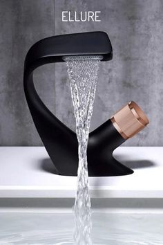 a faucet that has water coming out of it and the words, ellure above it