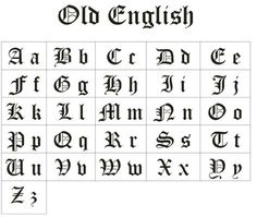 an old english alphabet is shown in black and white, with the letters below it