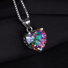 Heart Jewelry Set, Rainbow Topaz, Mystic Topaz Ring, Crystal Heart Necklace, Rainbow Jewelry, Topaz Pendant, Rainbow Necklace, Anniversary Jewelry, Mystic Topaz