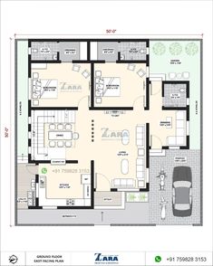 the floor plan for an apartment with three bedroom and two bathrooms on each side,