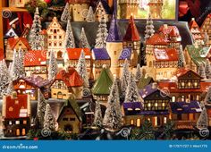 christmas village with lights and decorations on display stock photo - image 349784