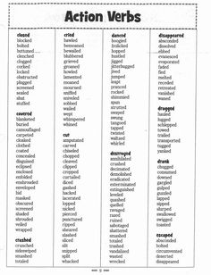 an image of words that are used to describe the different types of action verbs