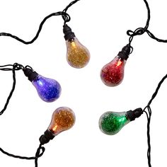 multicolored christmas lights with black wire on white background