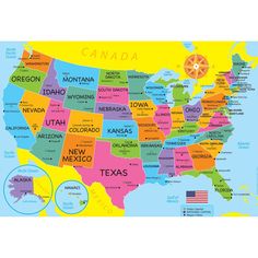 a map of the usa with all states and major cities in each country's capital