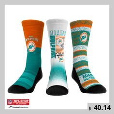 Say goodbye to complaints from your child about uncomfortable socks. This Miami Dolphins Rock Em Socks NFL Throwback Crew sock is built with a seamless toe, form fit band, and padded sole and toe box, making it their coziest sock yet. Not only is this crew sock comfortable, but it also has stylish sublimated graphics using the iconic Miami Dolphins colors. These graphics are printed directly onto the fabric, ensuring they don't peel off in the wash. Your child is going to love this comfortable, durable, stylish sock. Nfl Dolphins, Chargers Nfl, Miami Dolphins Logo, Dolphins Logo, Blue Game, Nfl Miami Dolphins, Stylish Socks, Nike Gold, Los Angeles Chargers