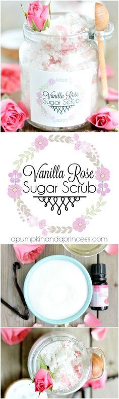 vanilla rose sugar scrub recipe in a jar