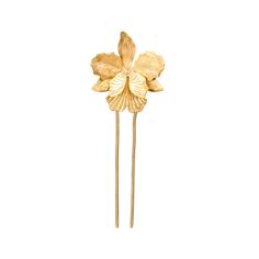 French Hair Pins, Orchid Hair, Funky Accessories, Sophisticated Hairstyles, Gold Orchid, Gold Hair Pin, Dress Well, Hammered Brass, French Hair