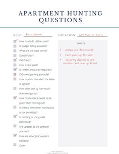 the apartment hunting questions page with text