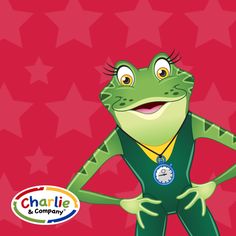 a cartoon frog is standing with his hands on his hips and has stars in the background