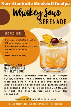 a poster with an orange and black drink in the middle, which is labeled whiskey sour serenade