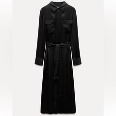 Brand New This Season! Description In Pics Bundle And Save! Long Black Satin Dress, Trench Coat Dress, Satin Shirt Dress, Dress Zara, Black Satin Dress, Cardigan Sweater Dress, Cardigan Sweater Jacket, Leather Shirt, Satin Shirt