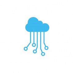 a blue cloud with three circles hanging from it's sides, on a white background