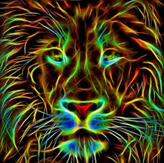 a colorful lion's face is shown in this digital art painting by artist and photographer michael