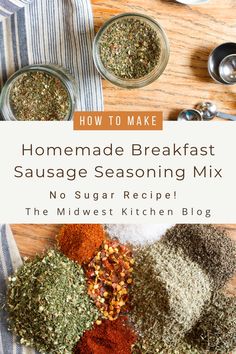 homemade breakfast sausage seasoning mix on a wooden table