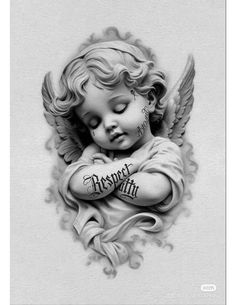 a black and white drawing of an angel with the word respect on it's chest