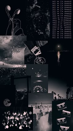 black and white collage with many different images