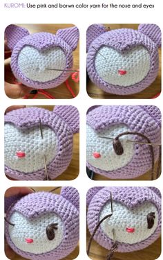 instructions to make a crocheted cat purse with buttons and yarns for the eyes