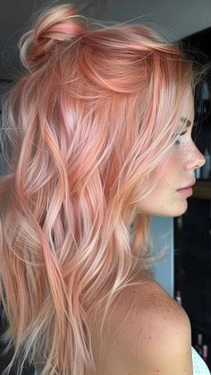 Rose Gold Revival: 25 Hair Colors to Breathe New Life into Your Look Rose And Blonde Hair, Platinum Blonde Hair With Rose Gold Highlights, Strawberry Milk Hair Color, Blonde Hair Rose Gold Highlights, Colorful Blonde Hair, Bronde Balayage With Pink, Strawberry Blonde Hair With Pink, Colorful Balayage Hair, Fairy Hair Color Ideas