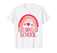 Funny 100 Days of School Cute Rainbow Hearts Valentine's Day T-Shirt 100th Days Of School Teacher Student