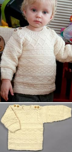 a child's sweater is shown next to an image of a baby's sweater