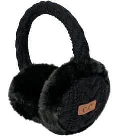 From C.C. BEANIES&#x2C; these earmuffs feature:EarmuffsAcrylicCable knit exteriorFaux fur trimLeather C.C. BEANIES logo patchHand wash onlyImported. Fur Earmuffs, Knitted Design, Ear Muffs, Jumpsuit Shorts Rompers, Earmuffs, Sunglasses Sale, Ear Warmers, Fur Trim, Knitting Designs