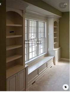 Window Seat Ideas, Window Bench, Built In Shelves Living Room, Living Room Built Ins, Home Library Design, Basement Design Ideas, Built In Bookcase, Finished Basement