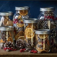 several jars filled with different types of food