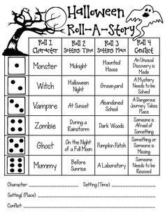 the halloween roll - a - story game is shown in black and white with an image of