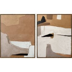 two paintings with different shapes and sizes on them, one is brown and the other is white