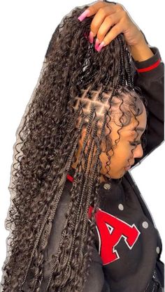 Retro Braids Black Women, Italian Curly Hair Weave, Braids With Outfits, Boho Braids Waist Length, Cool Braided Hairstyles Unique, Boho Goddess Braids Human Hair, Braids For Black Women With Curls, No Part Sew In Weave, Xs Boho Knotless Braids