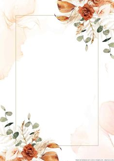 watercolor flowers and leaves are arranged in the shape of a square frame on a white background