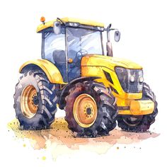 a drawing of a yellow tractor with big tires