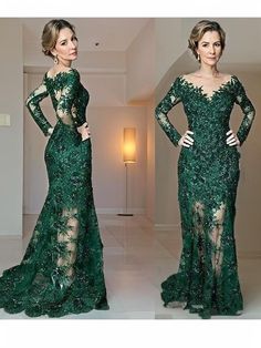 Shop for elegant mother of the bride dresses & outfits online at Flormiss.Fast Shipping and Free Custom Size Bride Dress Lace, Mermaid Prom Dresses Lace, Long Sleeve Evening Gowns, Senior Prom, Lace Mermaid, Wedding Vibes, Bride Dresses, Green Lace