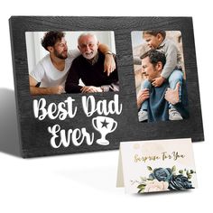 the best dad ever photo frame is shown with two photos and a card that says,