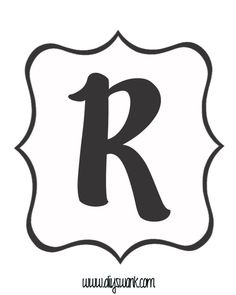 the letter r in a black and white frame