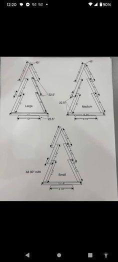 three triangles are shown on top of a piece of paper with measurements for each triangle