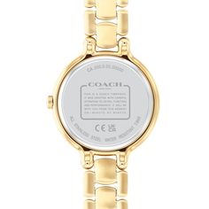 Sleek style and sparkle perfectly combine in this ladies' Coach Chelsea crystal accent gold-toned watch, a smart style you'll wear with everything. The gold-toned dial features two hands and a quartet of crystal accent markers. 32.0mm gold-toned ion-plated stainless steel case with mineral crystal and multi-sized crystals shimmering along the bezel Japanese quartz movement keeps accurate time. The gold-toned stainless steel link bracelet secures with a deployment clasp. Water resistant to 30 meters, this watch includes a 2-year limited manufacturer warranty. We are an authorized Coach dealer. Coach New York, Coach Accessories, Sleek Fashion, Minerals Crystals, Stainless Steel Bracelet, Quartz Movement, Stainless Steel Case, Two Hands, Time Piece